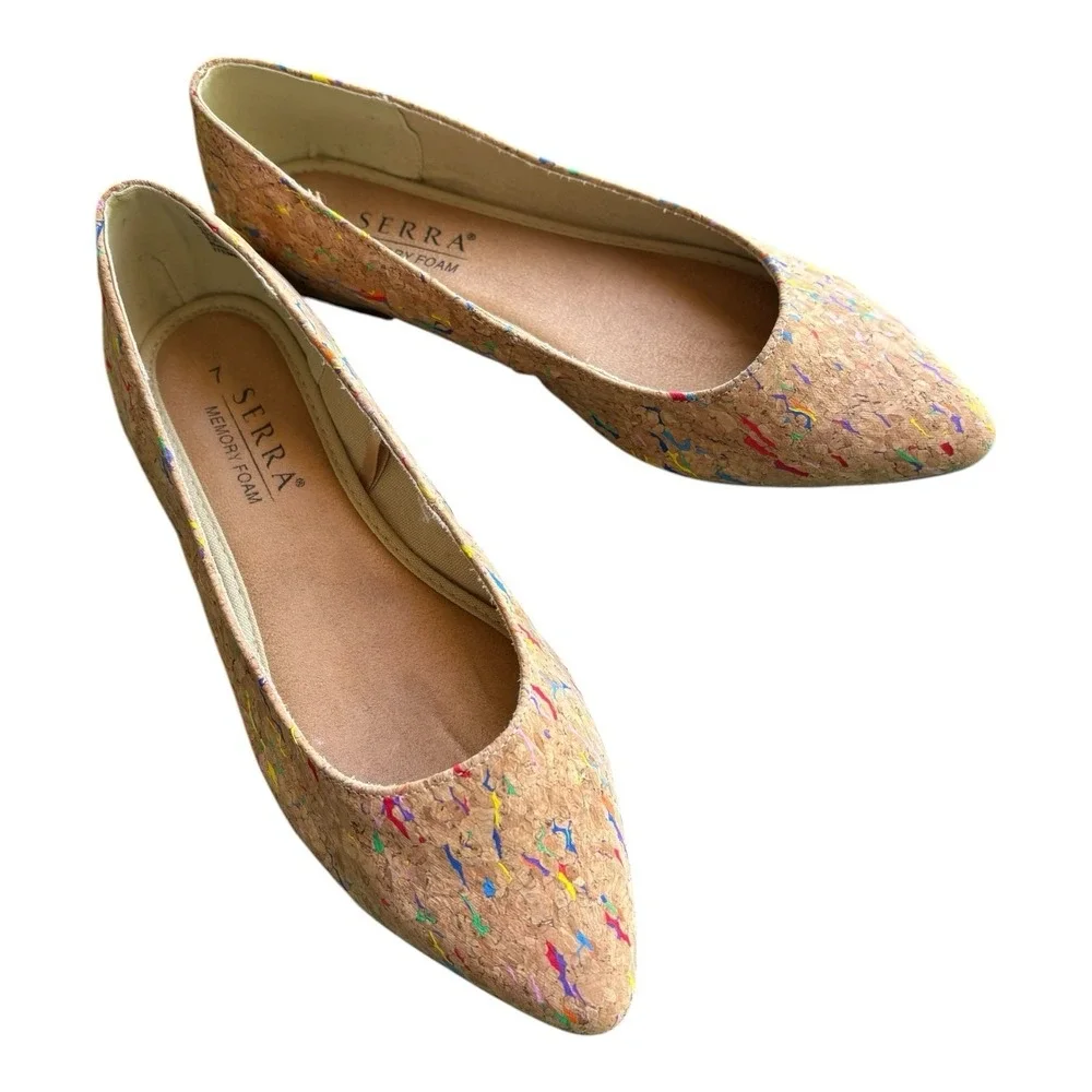Serra Cork Flats Womens Size 7 Pointed Toe Multicolor Speckled Slip On Casual